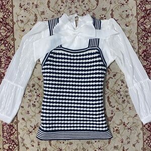 Navy and White Crochet Mix pattern Top